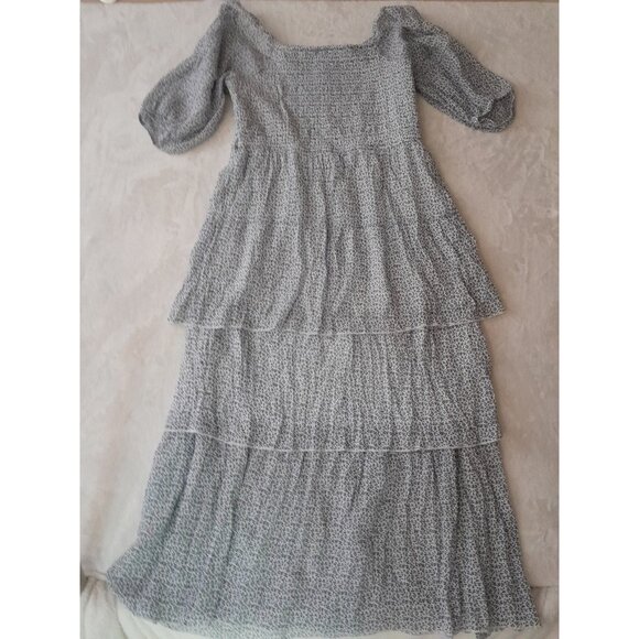 Womens Boho Milkmaid Floral Layered Cottagecore Prairie Maxii Dress XL White/Blk - Picture 4 of 8